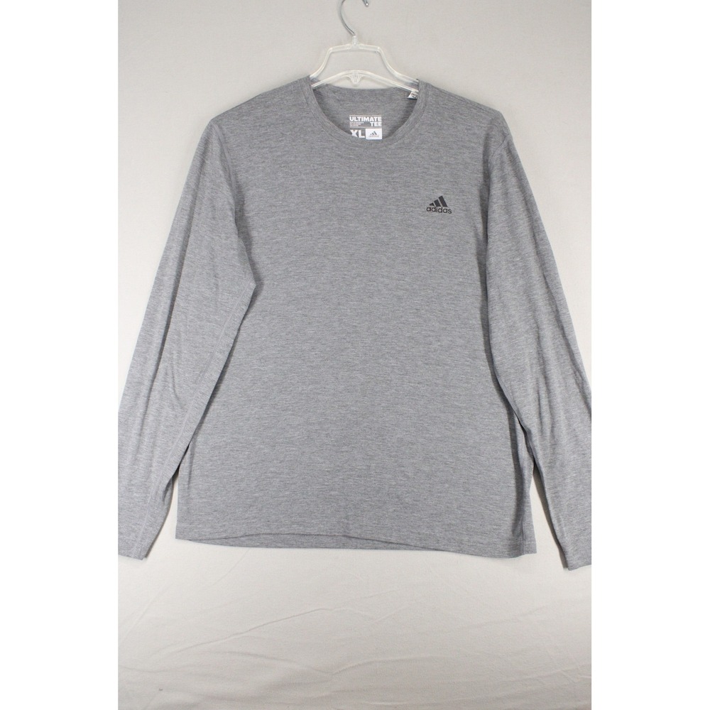 Adidas Shirt Ultimate Tee Mens XL Gray Poly Blend Climalite Long Sleeve Athletic